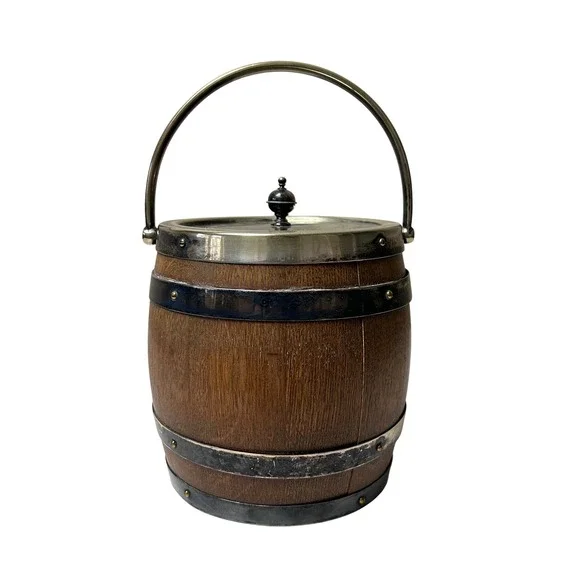 Walker & Hall EPNS Oak Biscuit Barrel‎ Jar Ceramic Liner England Vintage